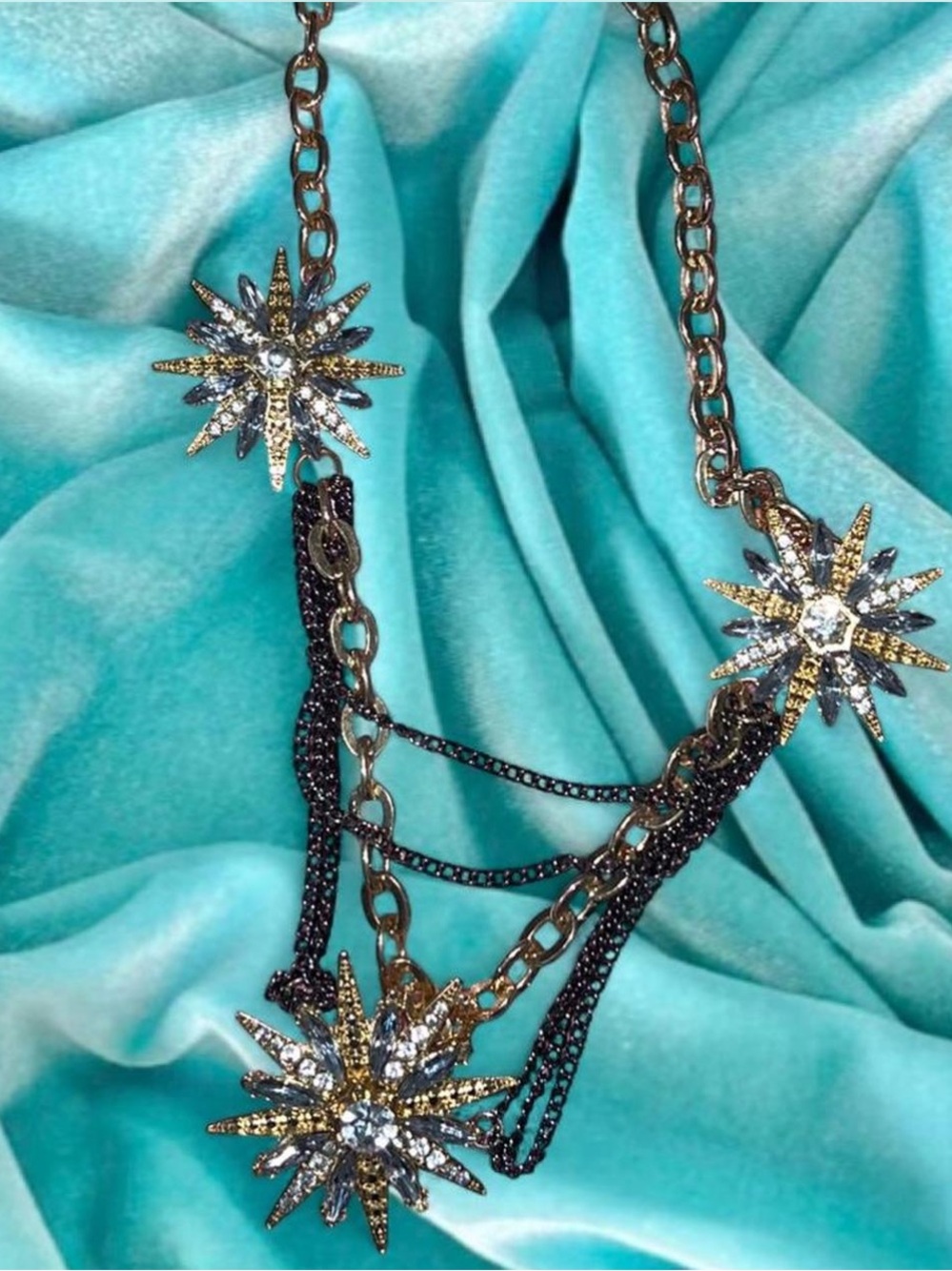 Crystal Starburst Multi-Chain Necklace - Gold and Black